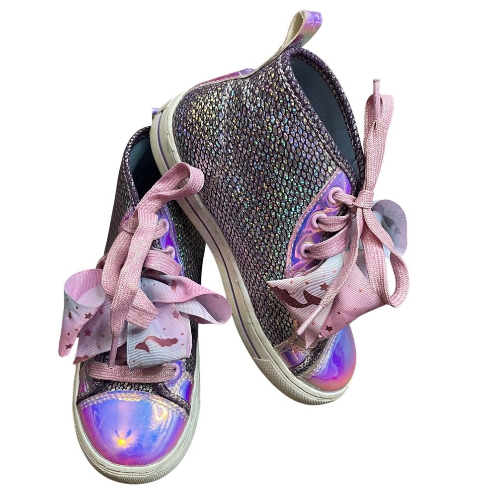 Jojo Siwa Mermaid Shimmer High Top Shoes Girls Sz. 1 Lace Up Sneakers Bow Accent
